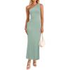 imageZESICA Womens 2025 Summer One Shoulder Sleeveless Maxi Dress Casual Floral Ribbed Knit Backless Cocktail Party Long DressesSage