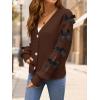 imageZESICA Fall Bow Cardigans for Women Trendy 2025 Casual Long Sleeve Button V Neck Knit Sweater Outerwear CoatsBrown