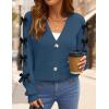 imageZESICA Fall Bow Cardigans for Women Trendy 2025 Casual Long Sleeve Button V Neck Knit Sweater Outerwear CoatsDarkblue