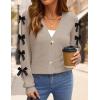 imageZESICA Fall Bow Cardigans for Women Trendy 2025 Casual Long Sleeve Button V Neck Knit Sweater Outerwear CoatsSand