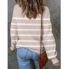 imageZESICA Womens 2025 Fall Fashion Turtleneck Long Sleeve Striped Ribbed Knit Loose Pullover Sweater TopsAlmond