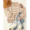 imageZESICA Womens 2025 Fall Fashion Turtleneck Long Sleeve Striped Ribbed Knit Loose Pullover Sweater TopsAlmond
