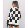 imageZESICA Womens 2025 Fall Fashion Turtleneck Long Sleeve Striped Ribbed Knit Loose Pullover Sweater TopsBlackplaid