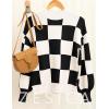 imageZESICA Womens 2025 Fall Fashion Turtleneck Long Sleeve Striped Ribbed Knit Loose Pullover Sweater TopsBlackplaid