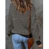imageZESICA Womens 2025 Fall Fashion Turtleneck Long Sleeve Striped Ribbed Knit Loose Pullover Sweater TopsBrownstripe