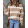 imageZESICA Womens 2025 Fall Fashion Turtleneck Long Sleeve Striped Ribbed Knit Loose Pullover Sweater TopsCamel