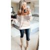 imageZESICA Womens 2025 Fall Fashion Turtleneck Long Sleeve Striped Ribbed Knit Loose Pullover Sweater TopsCaramel