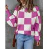 imageZESICA Womens 2025 Fall Fashion Turtleneck Long Sleeve Striped Ribbed Knit Loose Pullover Sweater TopsEggplant
