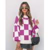 imageZESICA Womens 2025 Fall Fashion Turtleneck Long Sleeve Striped Ribbed Knit Loose Pullover Sweater TopsEggplant