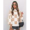 imageZESICA Womens 2025 Fall Fashion Turtleneck Long Sleeve Striped Ribbed Knit Loose Pullover Sweater TopsKhakiplaid