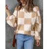 imageZESICA Womens 2025 Fall Fashion Turtleneck Long Sleeve Striped Ribbed Knit Loose Pullover Sweater TopsKhakiplaid