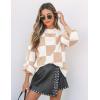 imageZESICA Womens 2025 Fall Fashion Turtleneck Long Sleeve Striped Ribbed Knit Loose Pullover Sweater TopsKhakiplaid