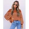imageZESICA Womens 2025 Fall Fashion Turtleneck Long Sleeve Striped Ribbed Knit Loose Pullover Sweater TopsMaple