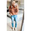 imageZESICA Womens 2025 Fall Fashion Turtleneck Long Sleeve Striped Ribbed Knit Loose Pullover Sweater TopsMaple