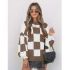 imageZESICA Womens 2025 Fall Fashion Turtleneck Long Sleeve Striped Ribbed Knit Loose Pullover Sweater TopsMocha
