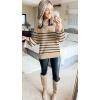 imageZESICA Womens 2025 Fall Fashion Turtleneck Long Sleeve Striped Ribbed Knit Loose Pullover Sweater TopsOatmeal