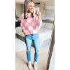 imageZESICA Womens 2025 Fall Fashion Turtleneck Long Sleeve Striped Ribbed Knit Loose Pullover Sweater TopsPinkplaid