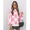 imageZESICA Womens 2025 Fall Fashion Turtleneck Long Sleeve Striped Ribbed Knit Loose Pullover Sweater TopsPinkplaid