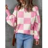 imageZESICA Womens 2025 Fall Fashion Turtleneck Long Sleeve Striped Ribbed Knit Loose Pullover Sweater TopsPinkplaid