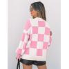 imageZESICA Womens 2025 Fall Fashion Turtleneck Long Sleeve Striped Ribbed Knit Loose Pullover Sweater TopsPinkplaid