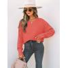 imageZESICA Womens 2025 Fall Long Sleeve Crew Neck Solid Color Cable Knit Chunky Casual Oversized Pullover Sweater TopsCoral