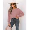imageZESICA Womens 2025 Fall Long Sleeve Crew Neck Solid Color Cable Knit Chunky Casual Oversized Pullover Sweater TopsPurple