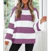 imageZESICA Womens 2025 Fall Long Sleeve Oversized Striped Color Block Comfy Loose Crew Neck Knitted Pullover SweaterPurple
