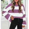 imageZESICA Womens 2025 Fall Long Sleeve Oversized Striped Color Block Comfy Loose Crew Neck Knitted Pullover SweaterPurple