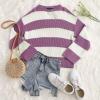 imageZESICA Womens 2025 Fall Long Sleeve Oversized Striped Color Block Comfy Loose Crew Neck Knitted Pullover SweaterPurple