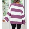 imageZESICA Womens 2025 Fall Long Sleeve Oversized Striped Color Block Comfy Loose Crew Neck Knitted Pullover SweaterPurple