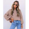 imageZESICA Womens Casual Turtleneck Long Lantern Sleeve Fall 2025 Oversized Ribbed Knit Pullover Sweater Jumper TopAlmond