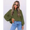 imageZESICA Womens Casual Turtleneck Long Lantern Sleeve Fall 2025 Oversized Ribbed Knit Pullover Sweater Jumper TopArmygreen