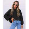 imageZESICA Womens Casual Turtleneck Long Lantern Sleeve Fall 2025 Oversized Ribbed Knit Pullover Sweater Jumper TopBlack