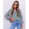 imageZESICA Womens Casual Turtleneck Long Lantern Sleeve Fall 2025 Oversized Ribbed Knit Pullover Sweater Jumper TopGreenplaid