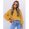 imageZESICA Womens Casual Turtleneck Long Lantern Sleeve Fall 2025 Oversized Ribbed Knit Pullover Sweater Jumper TopMustard