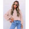 imageZESICA Womens Casual Turtleneck Long Lantern Sleeve Fall 2025 Oversized Ribbed Knit Pullover Sweater Jumper TopPink