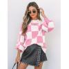 imageZESICA Womens Casual Turtleneck Long Lantern Sleeve Fall 2025 Oversized Ribbed Knit Pullover Sweater Jumper TopPinkplaid