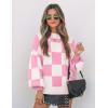 imageZESICA Womens Casual Turtleneck Long Lantern Sleeve Fall 2025 Oversized Ribbed Knit Pullover Sweater Jumper TopPinkplaid