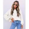 imageZESICA Womens Casual Turtleneck Long Lantern Sleeve Fall 2025 Oversized Ribbed Knit Pullover Sweater Jumper TopWhite