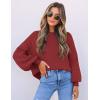 imageZESICA Womens Casual Turtleneck Long Lantern Sleeve Fall 2025 Oversized Ribbed Knit Pullover Sweater Jumper TopWine