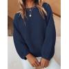 imageZESICA Womens Crew Neck Long Lantern Sleeve Fall 2025 Casual Loose Ribbed Knit Solid Soft Pullover Sweater TopsNavy
