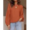 imageZESICA Womens Crew Neck Long Lantern Sleeve Fall 2025 Casual Loose Ribbed Knit Solid Soft Pullover Sweater TopsOrange