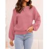 imageZESICA Womens Crew Neck Long Lantern Sleeve Fall 2025 Casual Loose Ribbed Knit Solid Soft Pullover Sweater TopsPink