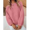imageZESICA Womens Crew Neck Long Lantern Sleeve Fall 2025 Casual Loose Ribbed Knit Solid Soft Pullover Sweater TopsPink