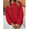 imageZESICA Womens Crew Neck Long Lantern Sleeve Fall 2025 Casual Loose Ribbed Knit Solid Soft Pullover Sweater TopsRed