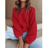 imageZESICA Womens Crew Neck Long Lantern Sleeve Fall 2025 Casual Loose Ribbed Knit Solid Soft Pullover Sweater TopsRed