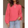 imageZESICA Womens Crew Neck Long Lantern Sleeve Fall 2025 Casual Loose Ribbed Knit Solid Soft Pullover Sweater TopsWatermelon
