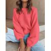 imageZESICA Womens Crew Neck Long Lantern Sleeve Fall 2025 Casual Loose Ribbed Knit Solid Soft Pullover Sweater TopsWatermelon