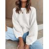 imageZESICA Womens Crew Neck Long Lantern Sleeve Fall 2025 Casual Loose Ribbed Knit Solid Soft Pullover Sweater TopsWhite