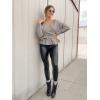 imageZESICA Womens Fall 2025 Wrap V Neck Long Batwing Sleeve Belted Waist Ruffle Knitted Sweater Pullover TopGrey
